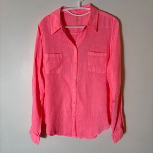Lilly‎ Pulitzer Sea View Linen Button Down Shirt in Pink Size Medium